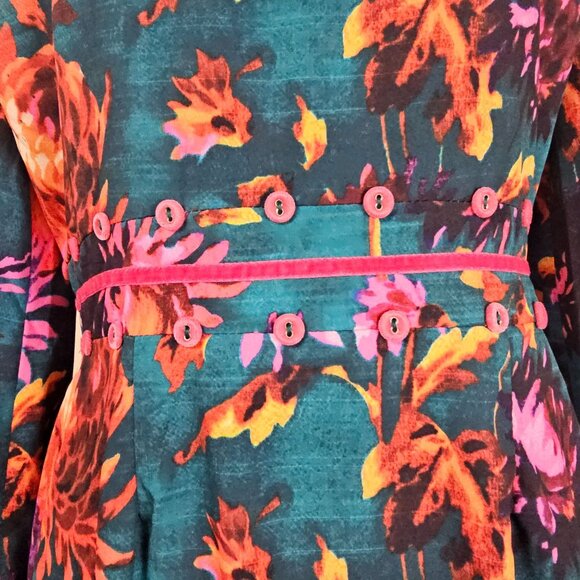 Hope & Ivy Green‎ Floral Midi Dress 8 High Neck Vibrant Bloomcore Button Detail - Picture 8 of 16